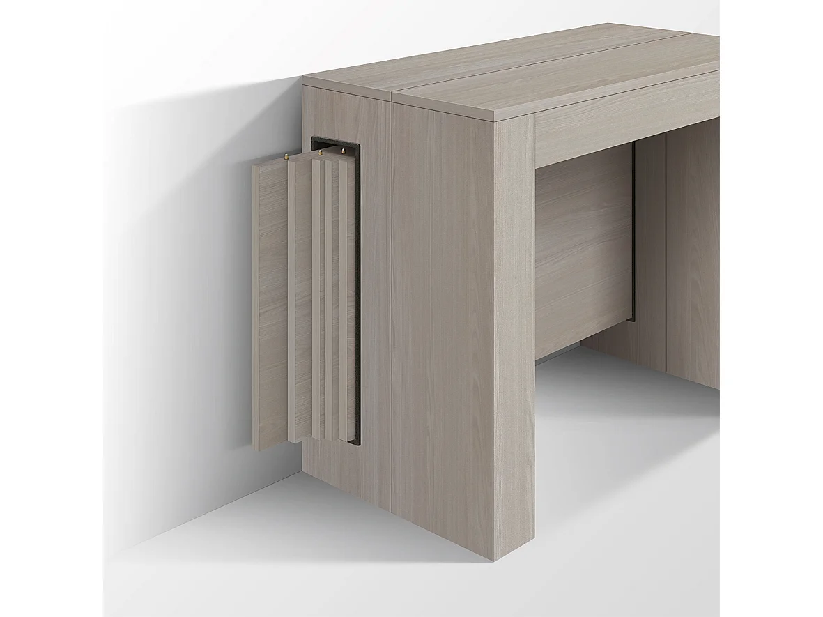 Tavolo Consolle Allungabile con porta prolunghe Lise, Olmo Perla, Made in Italy, da 45 a 300 cm
