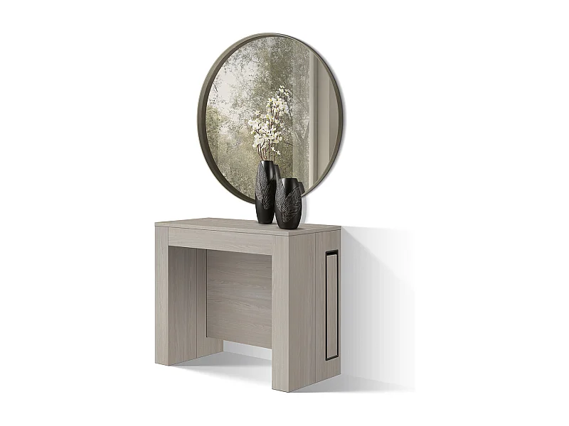 Tavolo Consolle Allungabile con porta prolunghe Lise, Olmo Perla, Made in Italy, da 45 a 300 cm