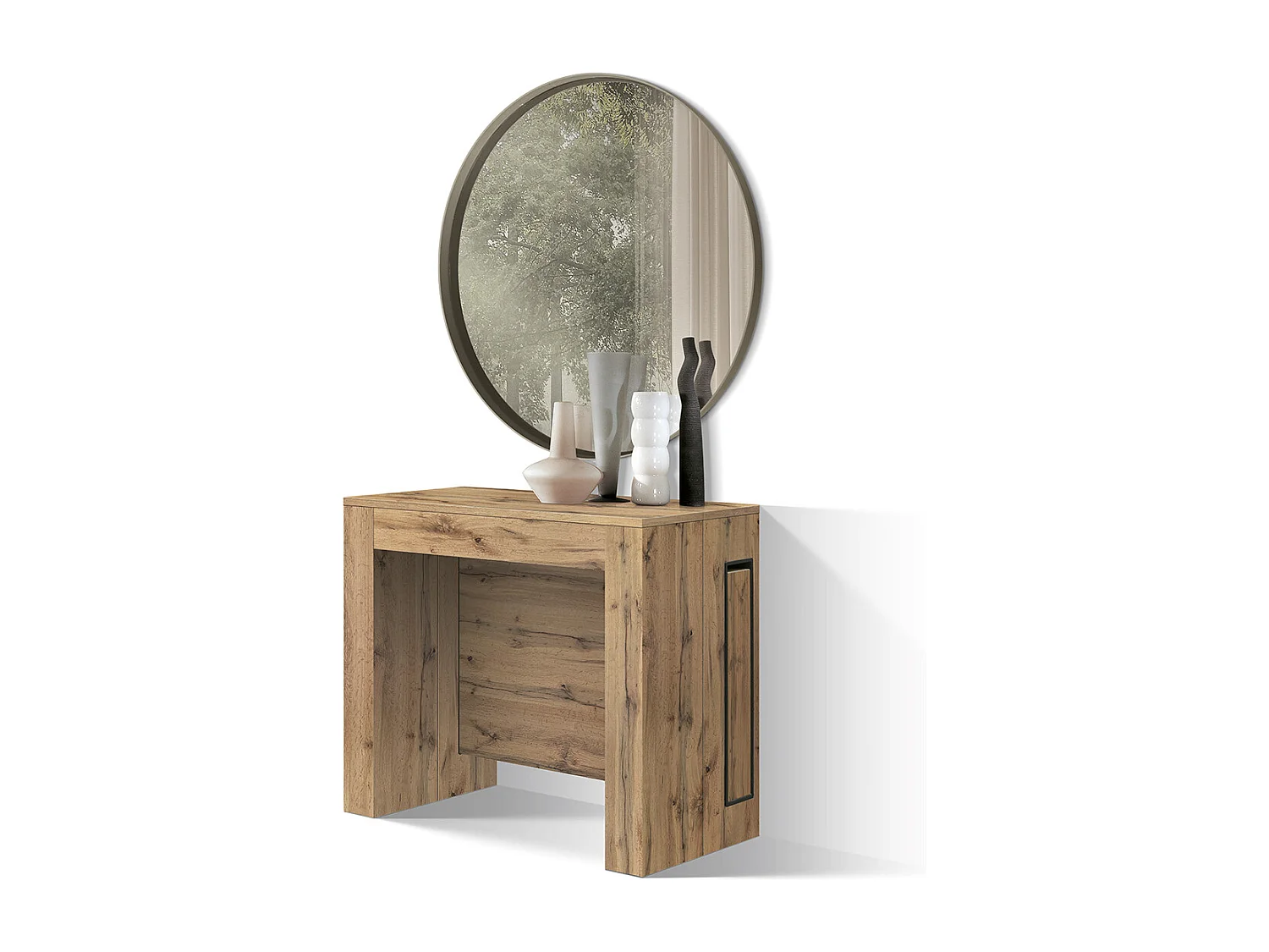 Tavolo Consolle Allungabile con porta prolunghe Elvire, Rovere Rustico, Made in Italy, da 45 a 300 cm