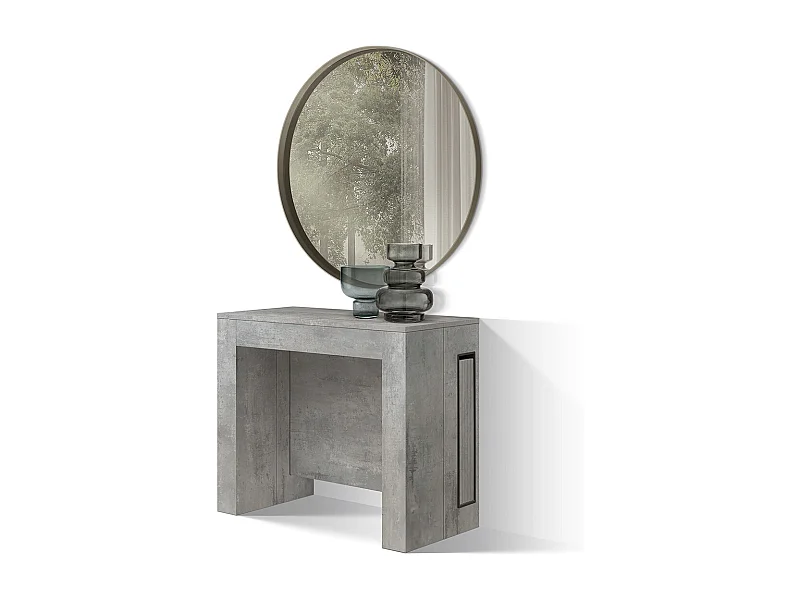 Tavolo Consolle Allungabile con porta prolunghe Marie, Grigio Cemento, Made in Italy, da 45 a 300 cm