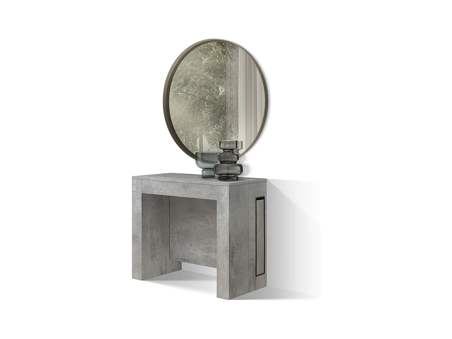 Tavolo Consolle Allungabile con porta prolunghe Marie, Grigio Cemento, Made in Italy, da 45 a 300 cm