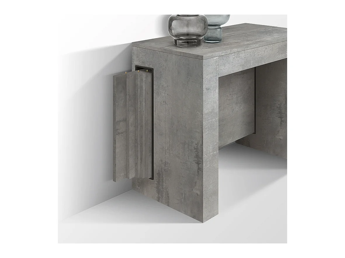 Tavolo Consolle Allungabile con porta prolunghe Marie, Grigio Cemento, Made in Italy, da 45 a 300 cm