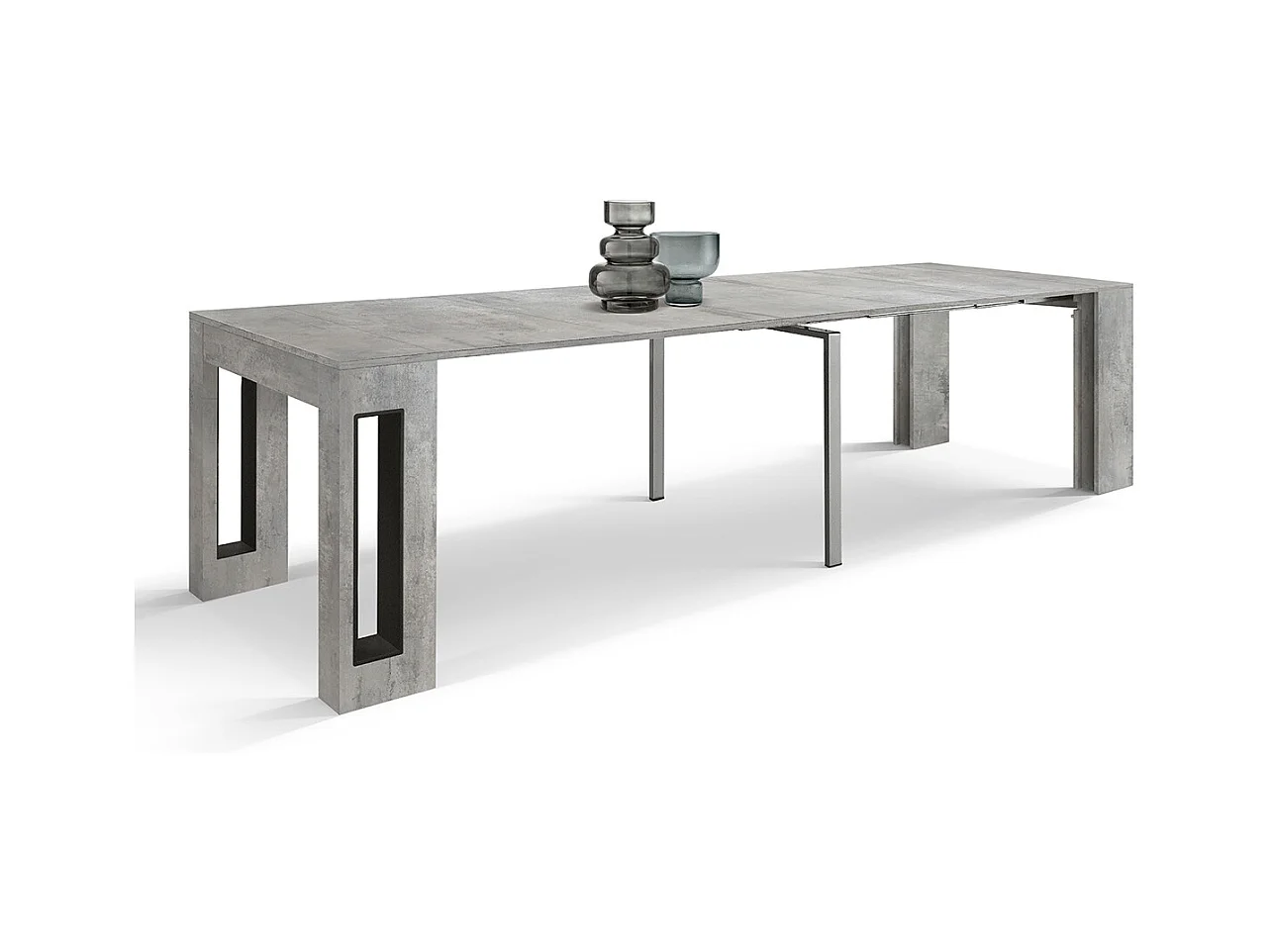 Tavolo Consolle Allungabile con porta prolunghe Marie, Grigio Cemento, Made in Italy, da 45 a 300 cm