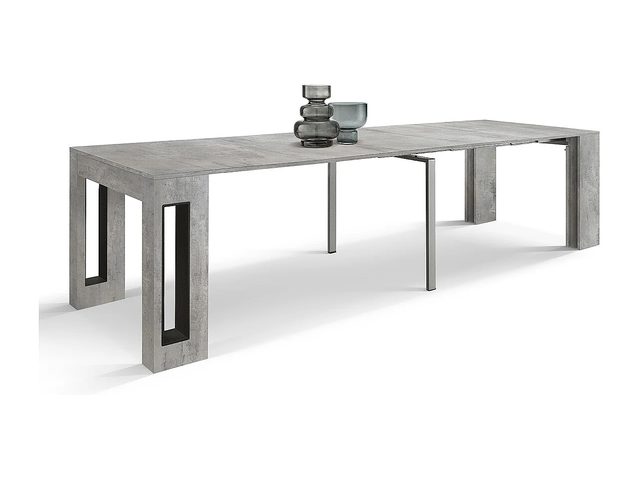 Tavolo Consolle Allungabile con porta prolunghe Marie, Grigio Cemento, Made in Italy, da 45 a 300 cm