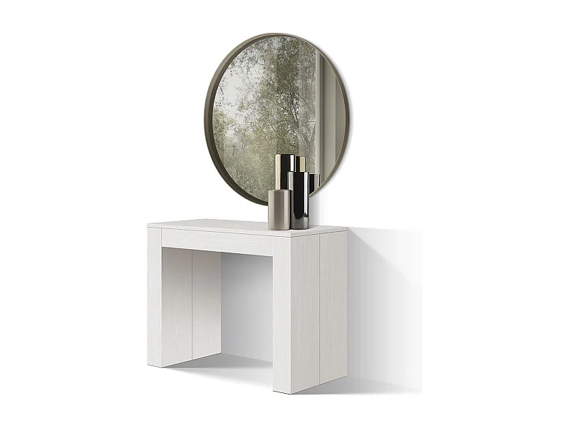 Tavolo Consolle Allungabile Angelo, Bianco frassinato,Made in Italy, da 45 a 300