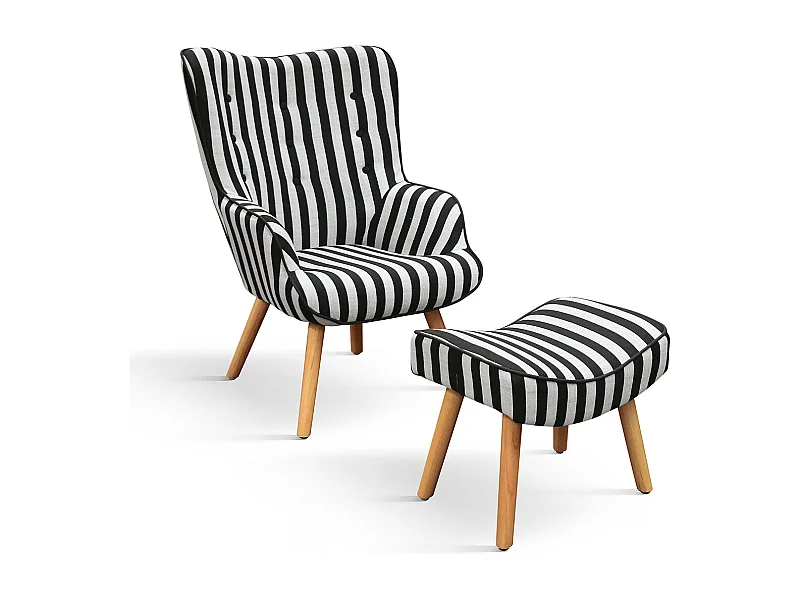 Poltrona Umbertino set da uno,Bianco e nero, Poltrona tessuto con poggiapiedi