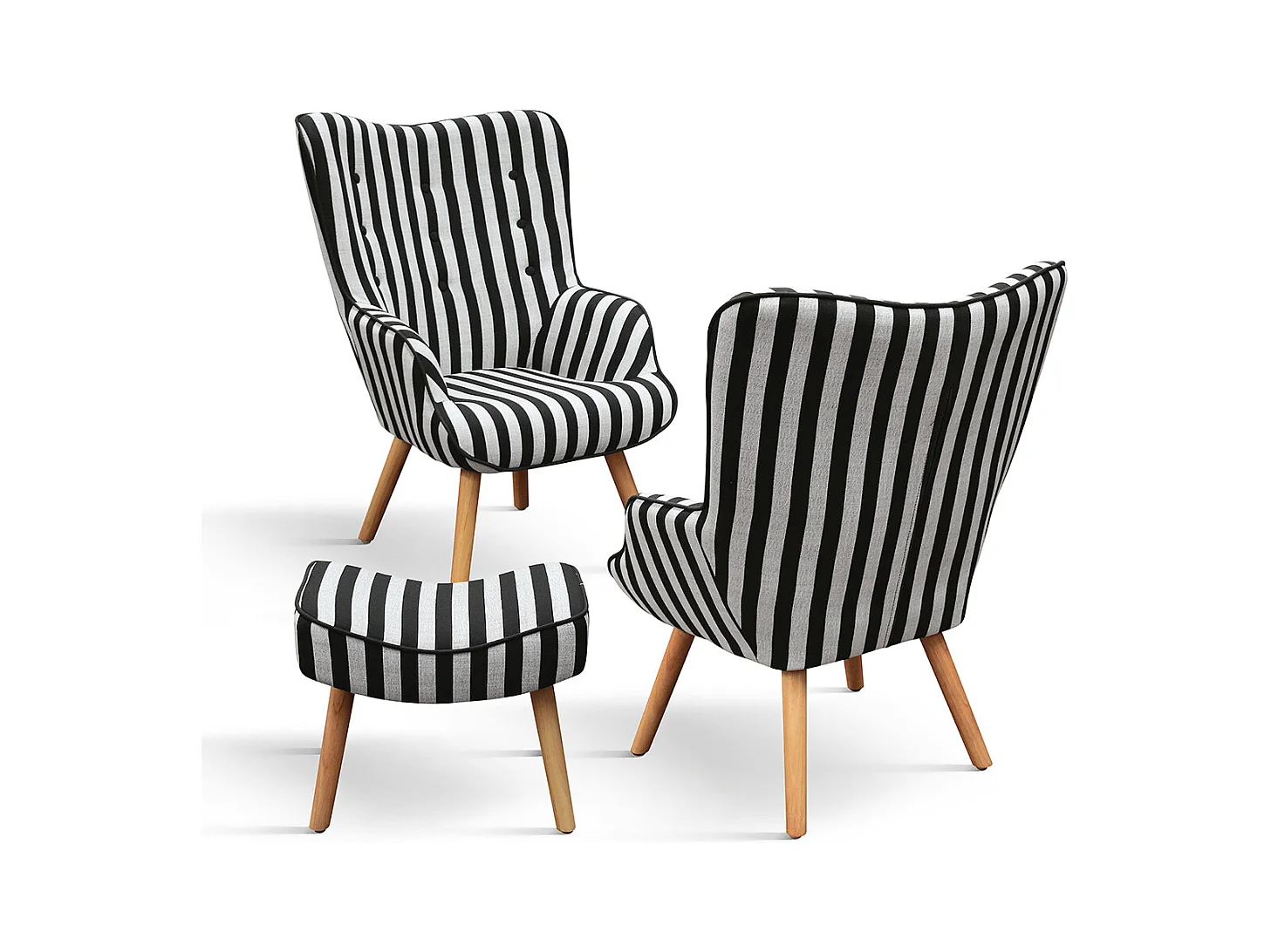 Poltrona Umbertino set da uno,Bianco e nero, Poltrona tessuto con poggiapiedi