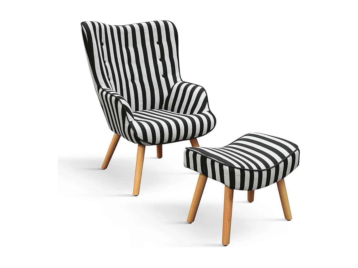 Poltrona Umbertino set da uno,Bianco e nero, Poltrona tessuto con poggiapiedi