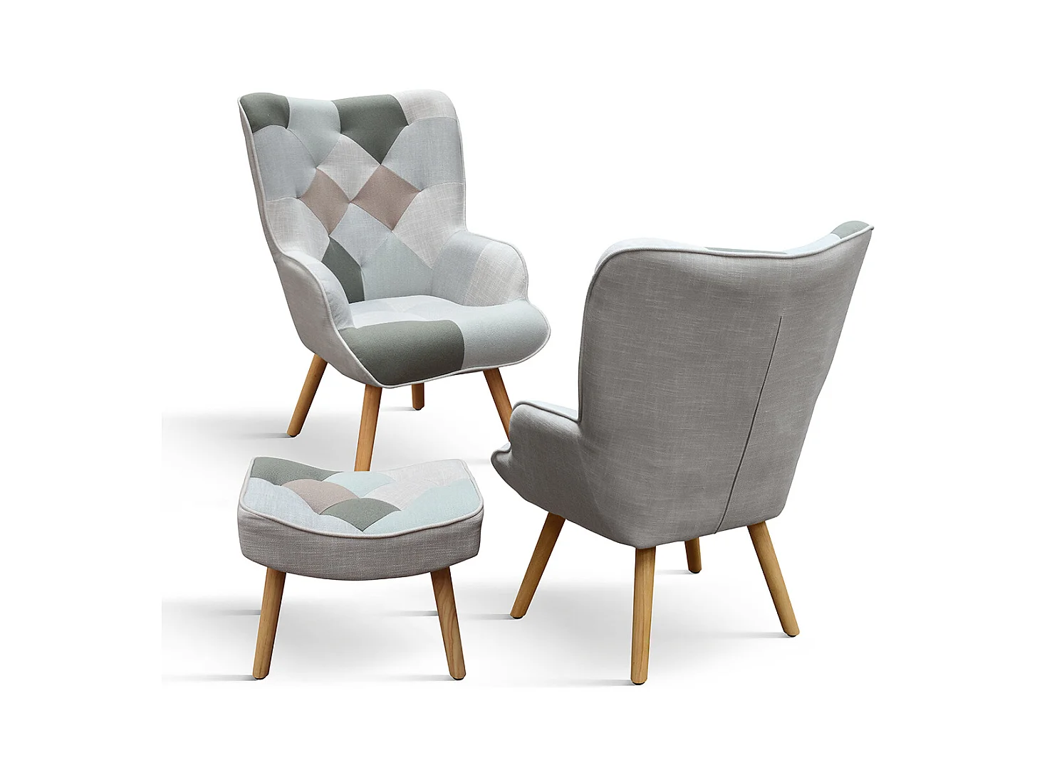 Poltrona Mila set da uno, Multicolor, Poltrona tessuto con poggiapiedi