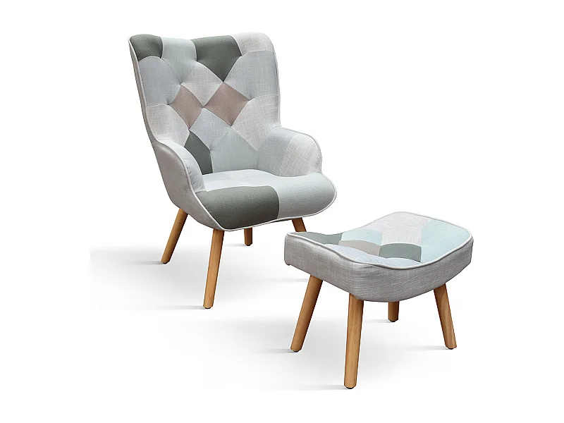 Poltrona Mila set da uno, Multicolor, Poltrona tessuto con poggiapiedi