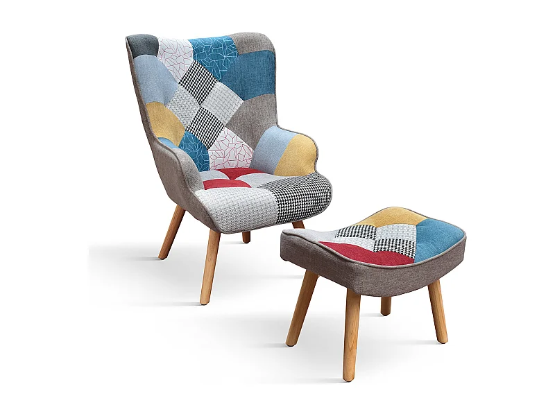 Poltrona Armando set da uno, Multicolor, Poltrona tessuto con poggiapiedi