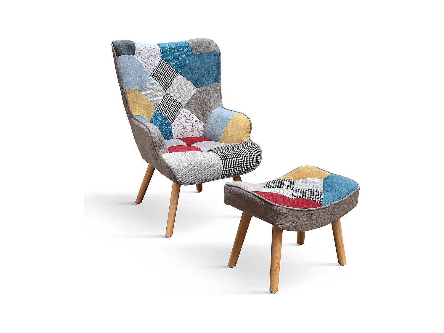 Poltrona Armando set da uno, Multicolor, Poltrona tessuto con poggiapiedi