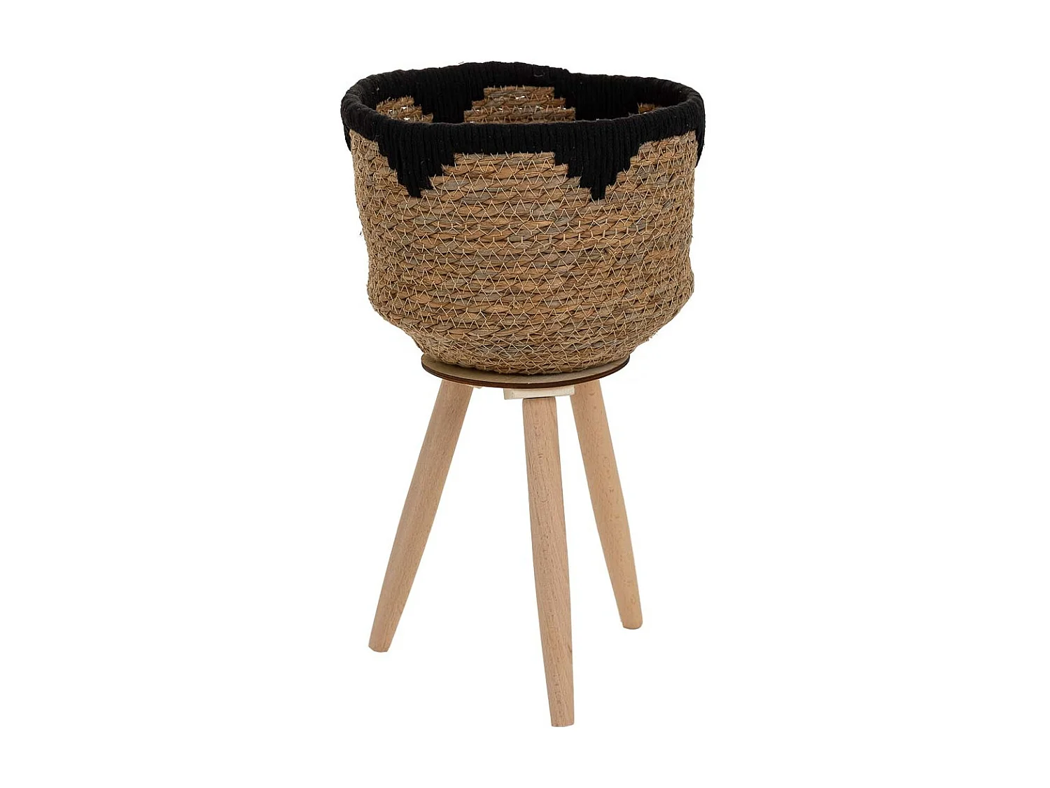 Cache-pot en fibre naturelle et coton noir d23x19,5/42h