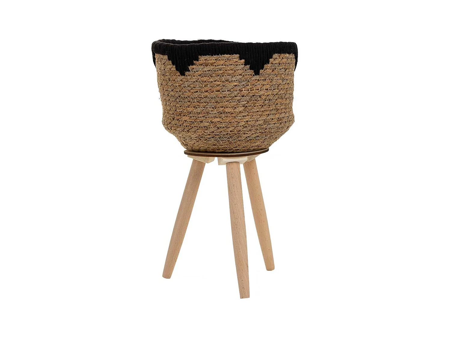 Cache-pot en fibre naturelle et coton noir d23x19,5/42h
