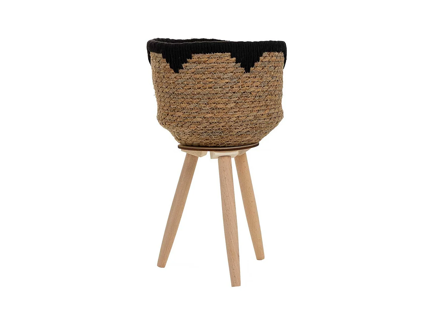 Cache-pot en fibre naturelle et coton noir d23x19,5/42h