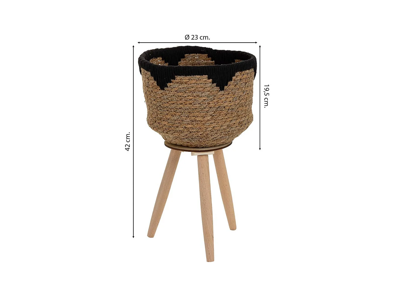 Cache-pot en fibre naturelle et coton noir d23x19,5/42h