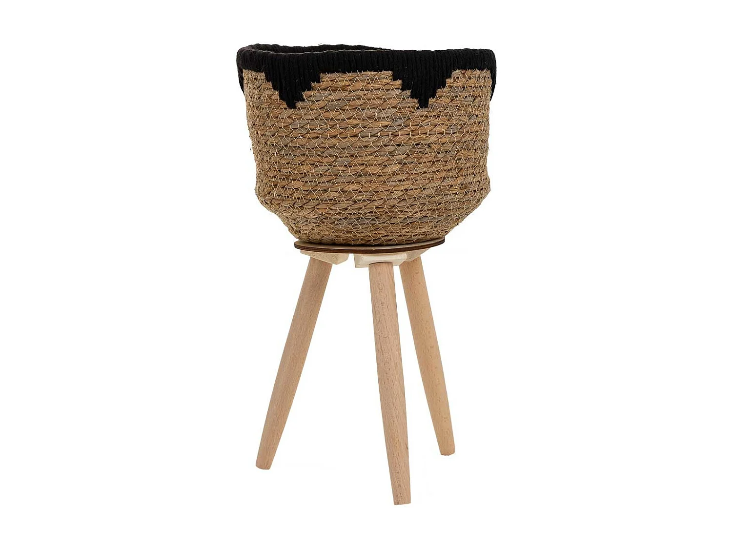 Floreira em fibra natural e algodão preto d23x19,5/42