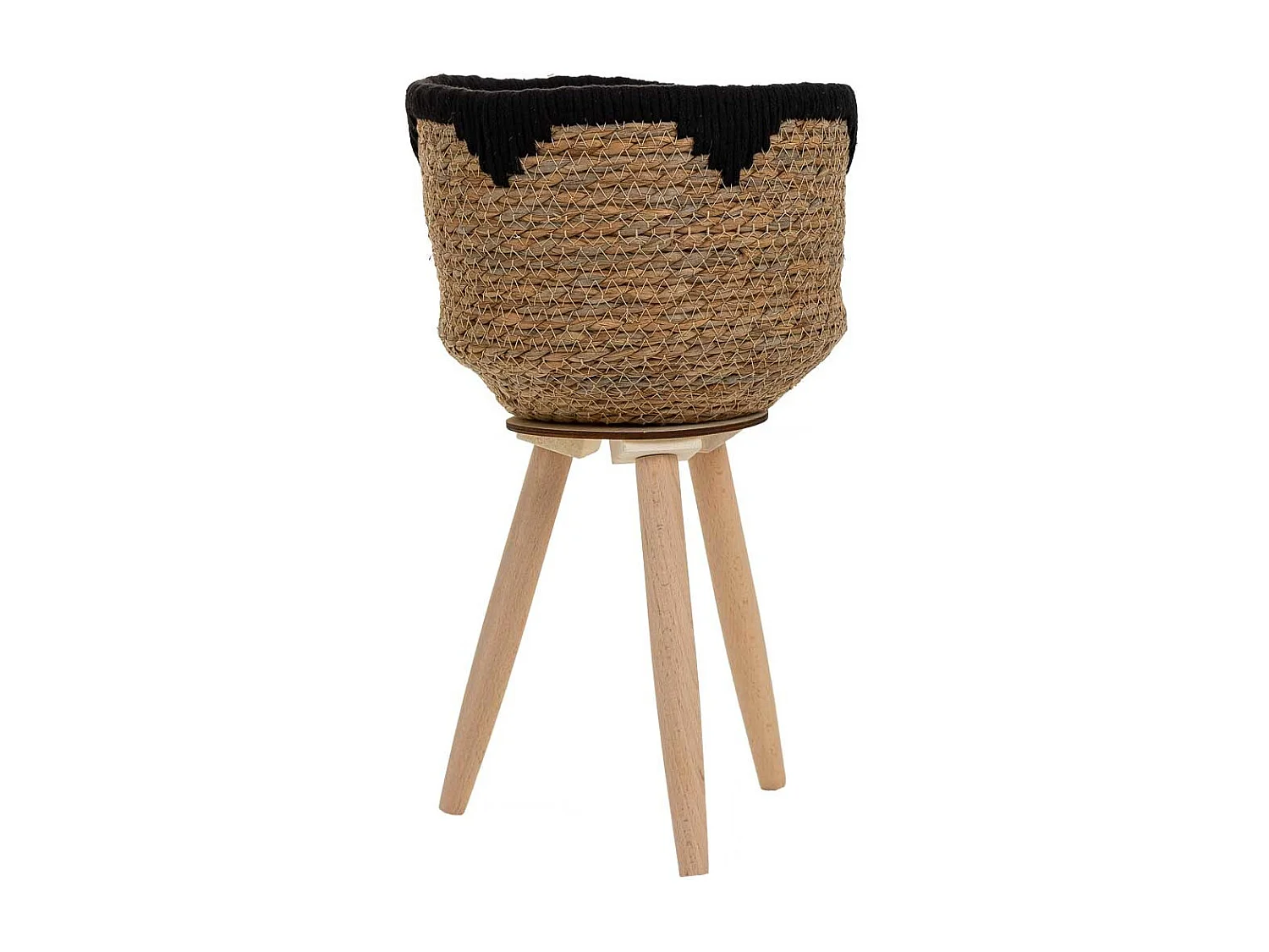 Floreira em fibra natural e algodão preto d23x19,5/42