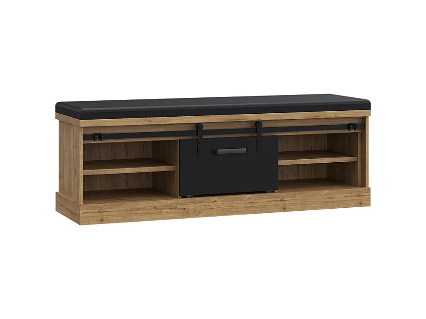 Banc bout de lit 145 cm 4 niches 1 porte décor chêne et noir – FARM