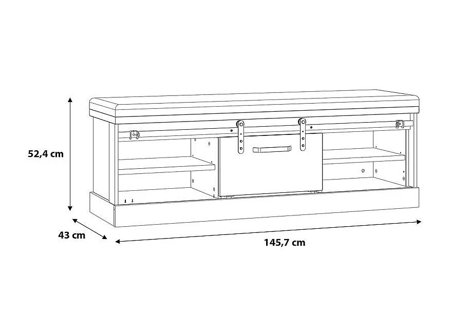 Banc bout de lit 145 cm 4 niches 1 porte décor chêne et noir – FARM