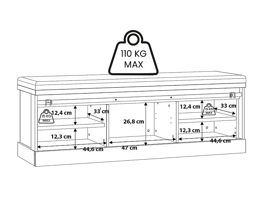Banc bout de lit 145 cm 4 niches 1 porte décor chêne et noir – FARM