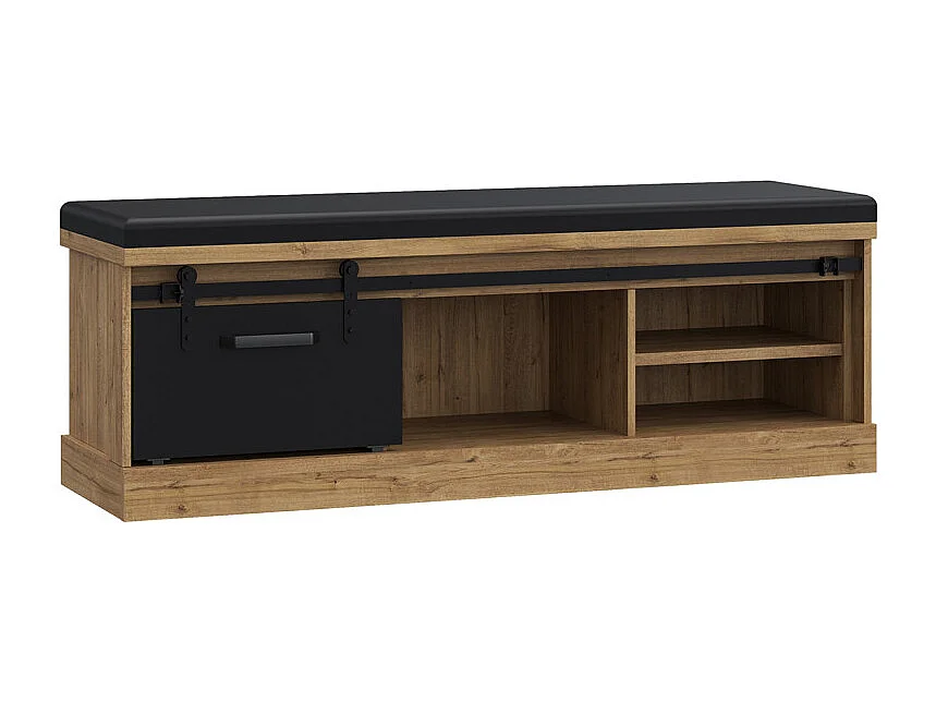 Banc bout de lit 145 cm 4 niches 1 porte décor chêne et noir – FARM