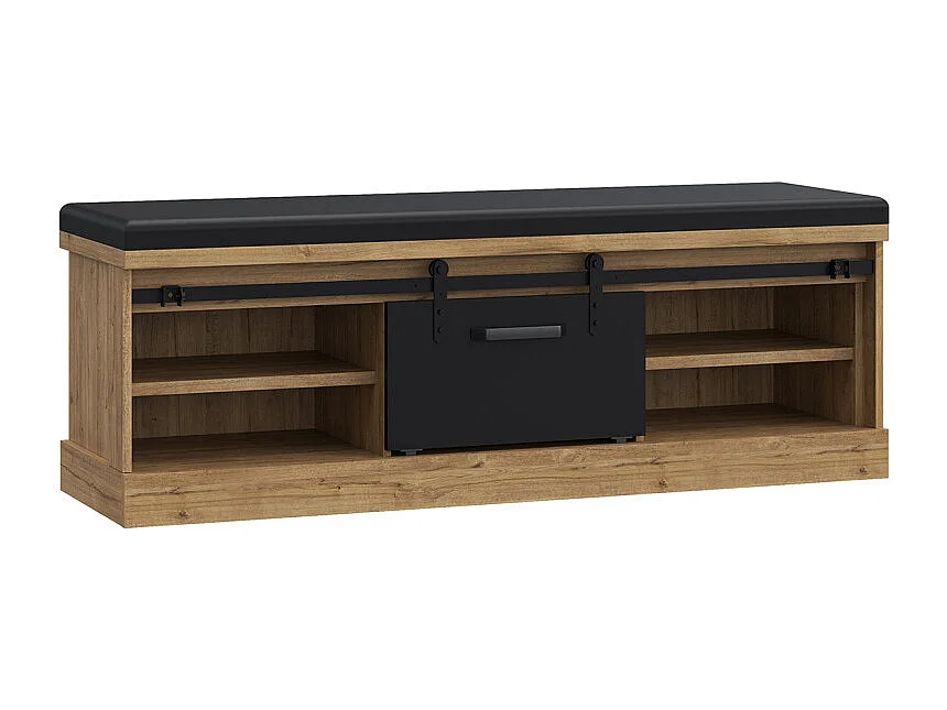 Banc bout de lit 145 cm 4 niches 1 porte décor chêne et noir – FARM