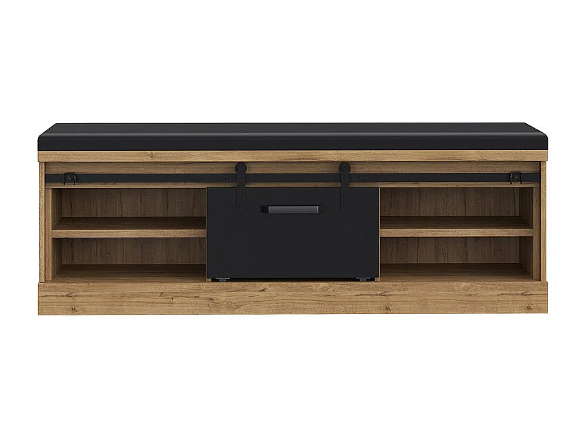 Banc bout de lit 145 cm 4 niches 1 porte décor chêne et noir – FARM