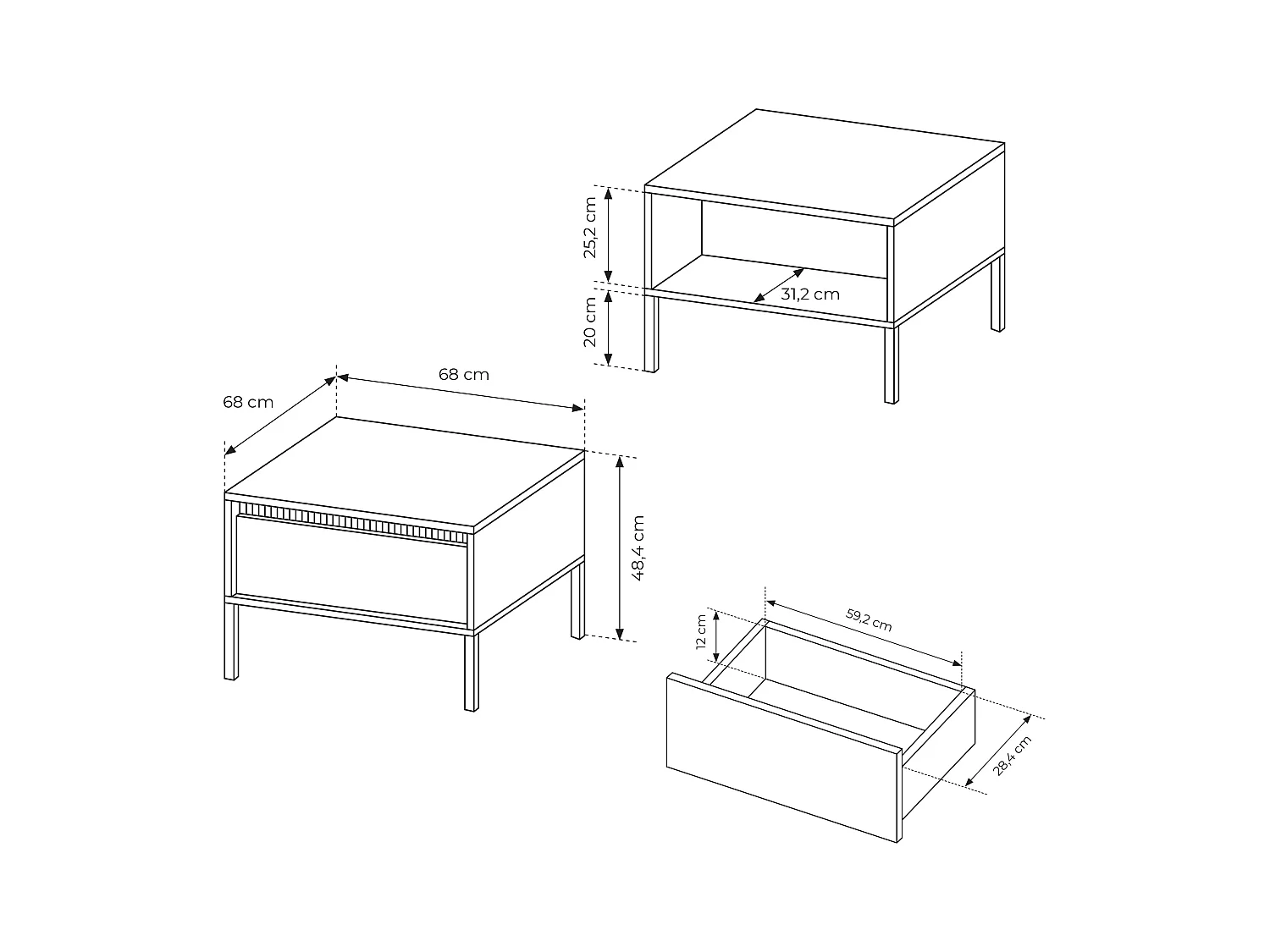 AX LIVING Moderner Couchtisch Beige Trentinis – Quadratisch, 68,1 cm