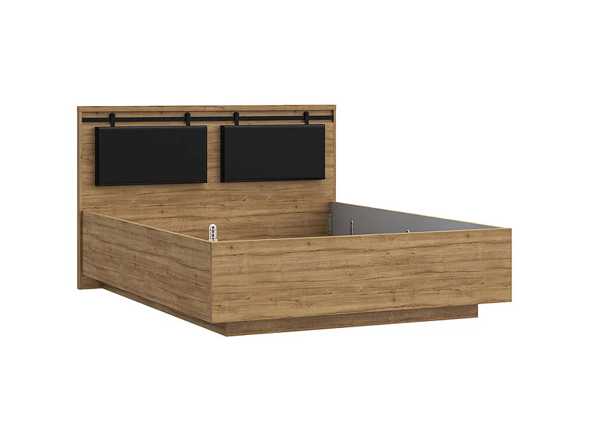 Lit 160 x 200 cm avec tête de lit en décor chêne et noir – FARM