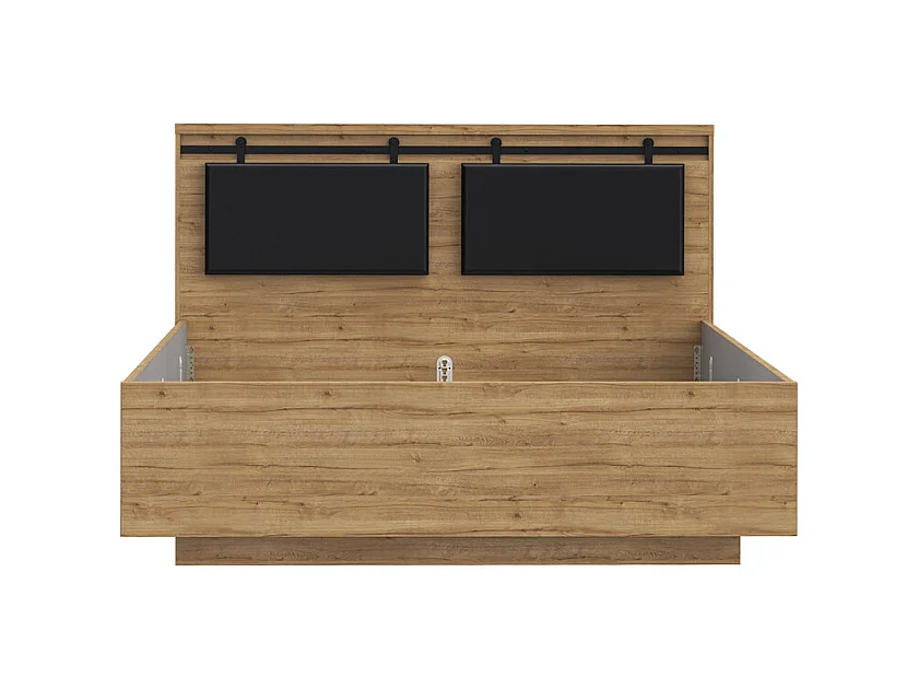 Lit 160 x 200 cm avec tête de lit en décor chêne et noir – FARM