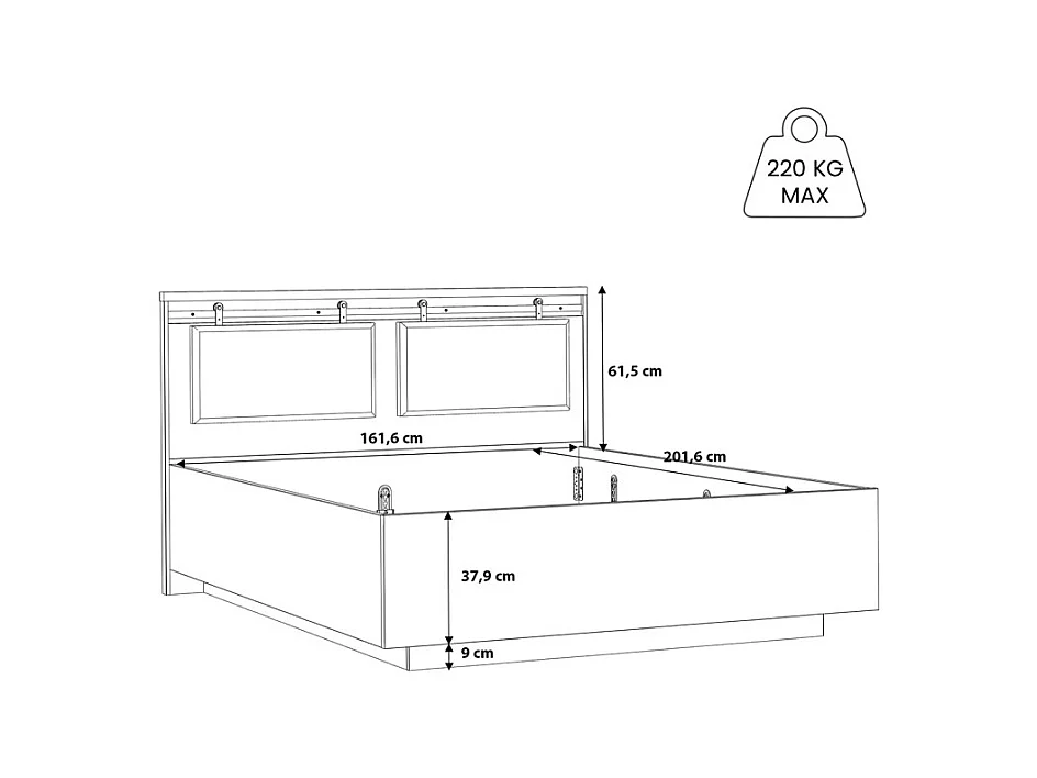 Lit 160 x 200 cm avec tête de lit en décor chêne et noir – FARM