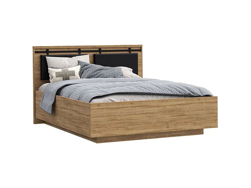 Lit 160 x 200 cm avec tête de lit en décor chêne et noir – FARM