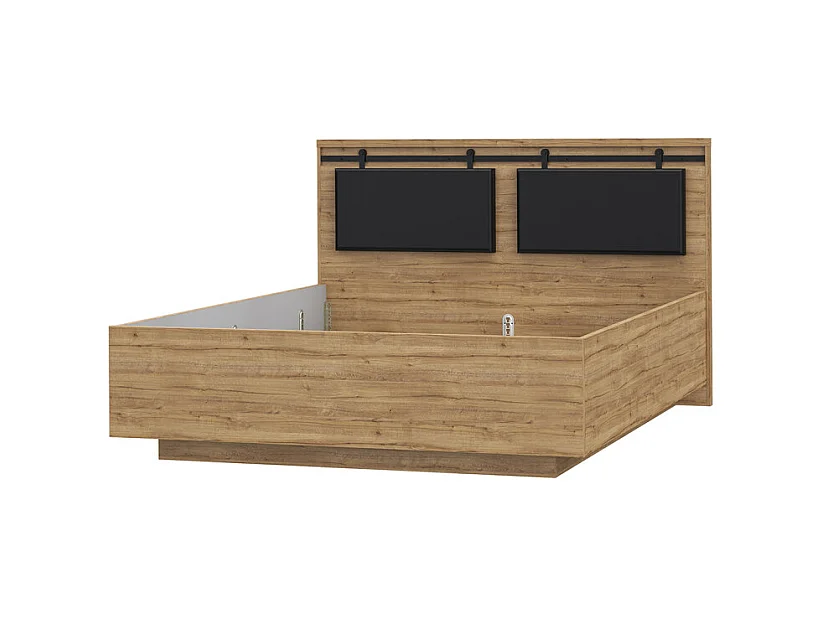 Lit 160 x 200 cm avec tête de lit en décor chêne et noir – FARM