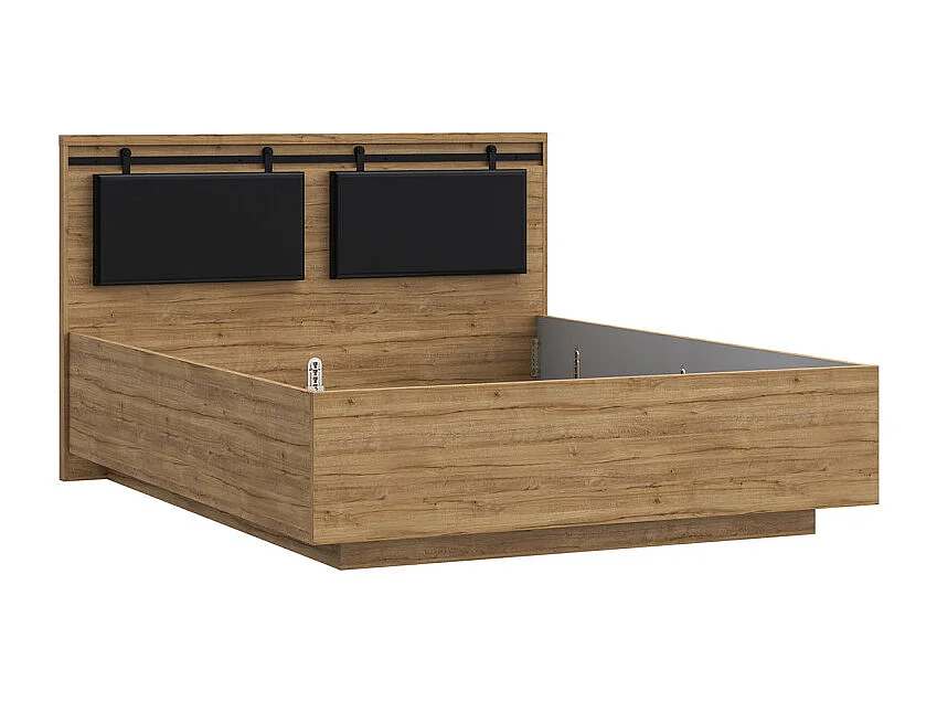 Lit 160 x 200 cm avec tête de lit en décor chêne et noir – FARM