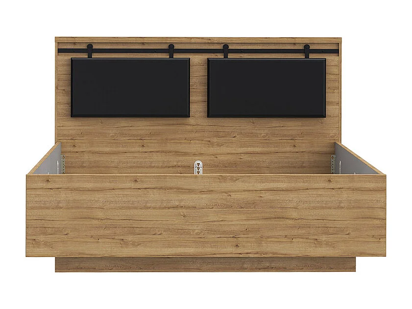 Lit 160 x 200 cm avec tête de lit en décor chêne et noir – FARM