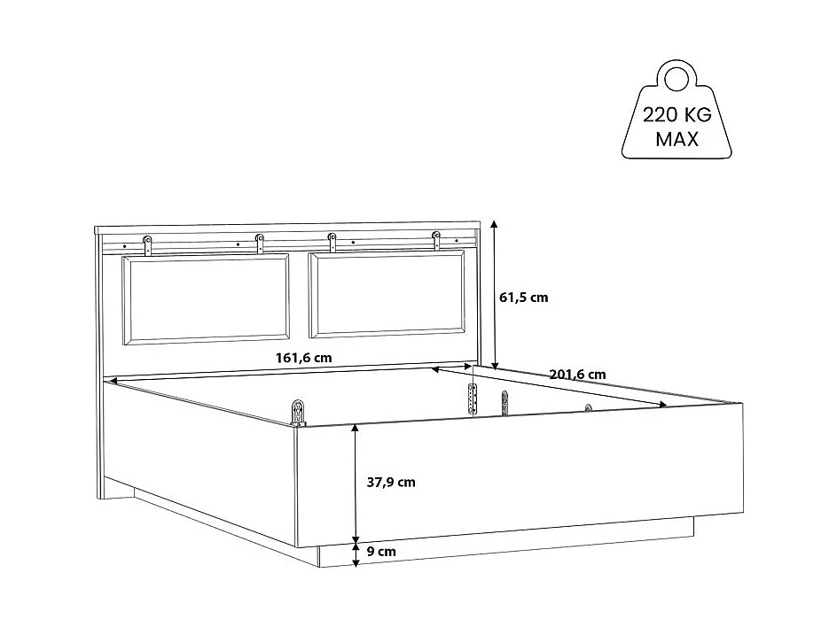 Lit 160 x 200 cm avec tête de lit en décor chêne et noir – FARM