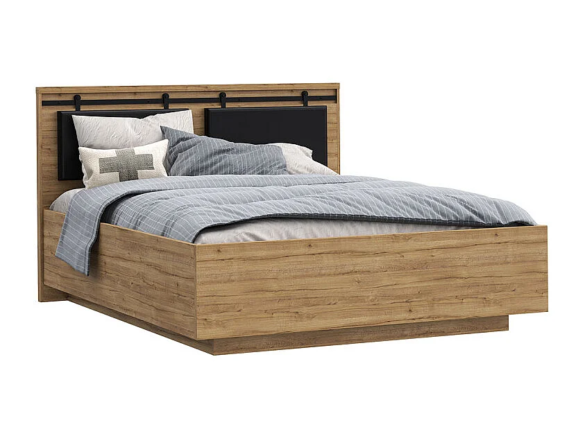 Lit 160 x 200 cm avec tête de lit en décor chêne et noir – FARM