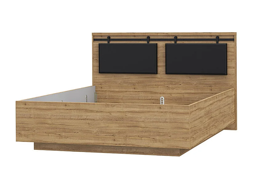 Lit 160 x 200 cm avec tête de lit en décor chêne et noir – FARM