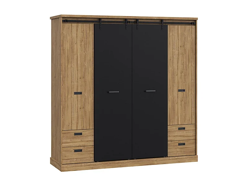 Armoire dressing 203 cm 4 portes décor chêne et noir – FARM