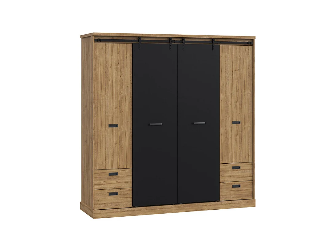 Armoire dressing 203 cm 4 portes décor chêne et noir – FARM