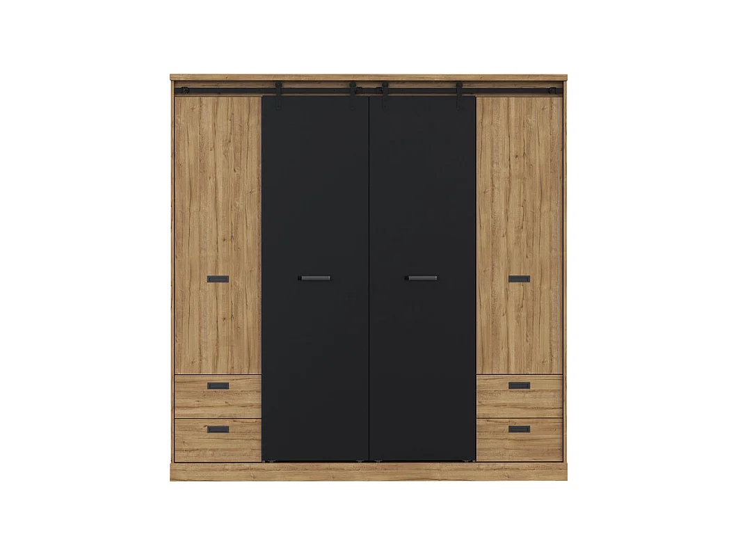 Armoire dressing 203 cm 4 portes décor chêne et noir – FARM