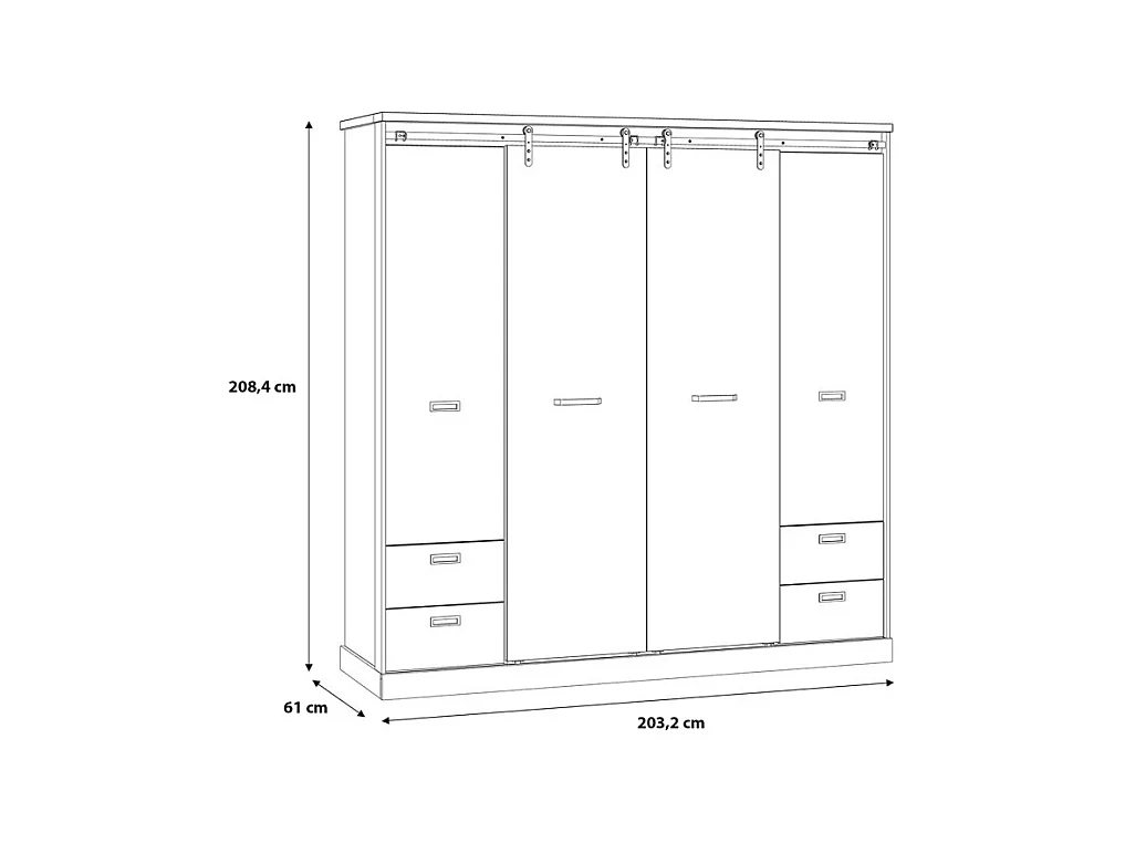 Armoire dressing 203 cm 4 portes décor chêne et noir – FARM