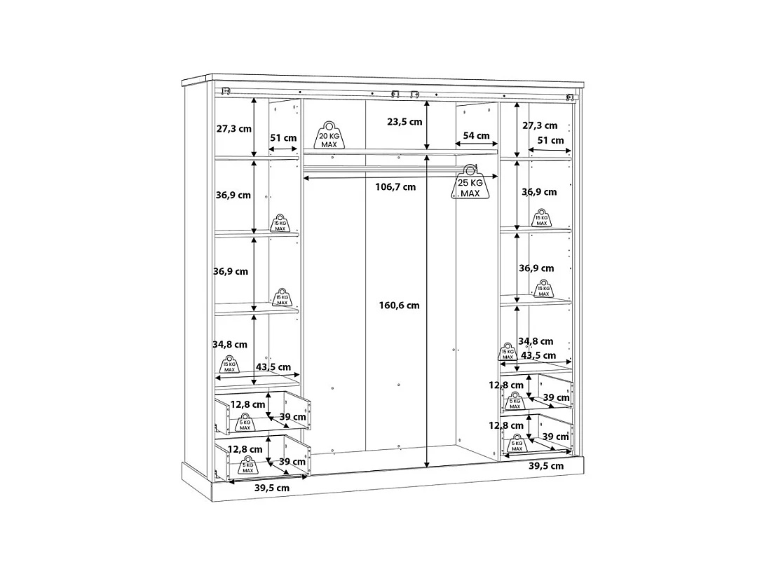 Armoire dressing 203 cm 4 portes décor chêne et noir – FARM