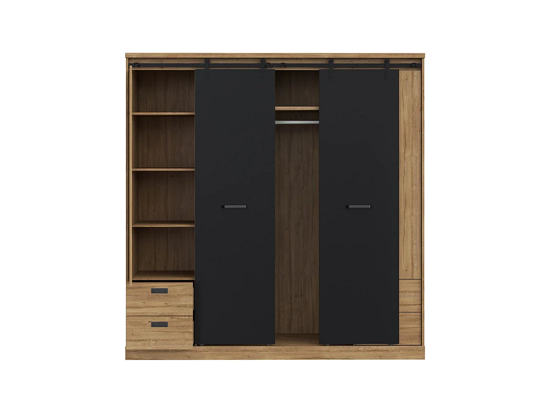 Armoire dressing 203 cm 4 portes décor chêne et noir – FARM