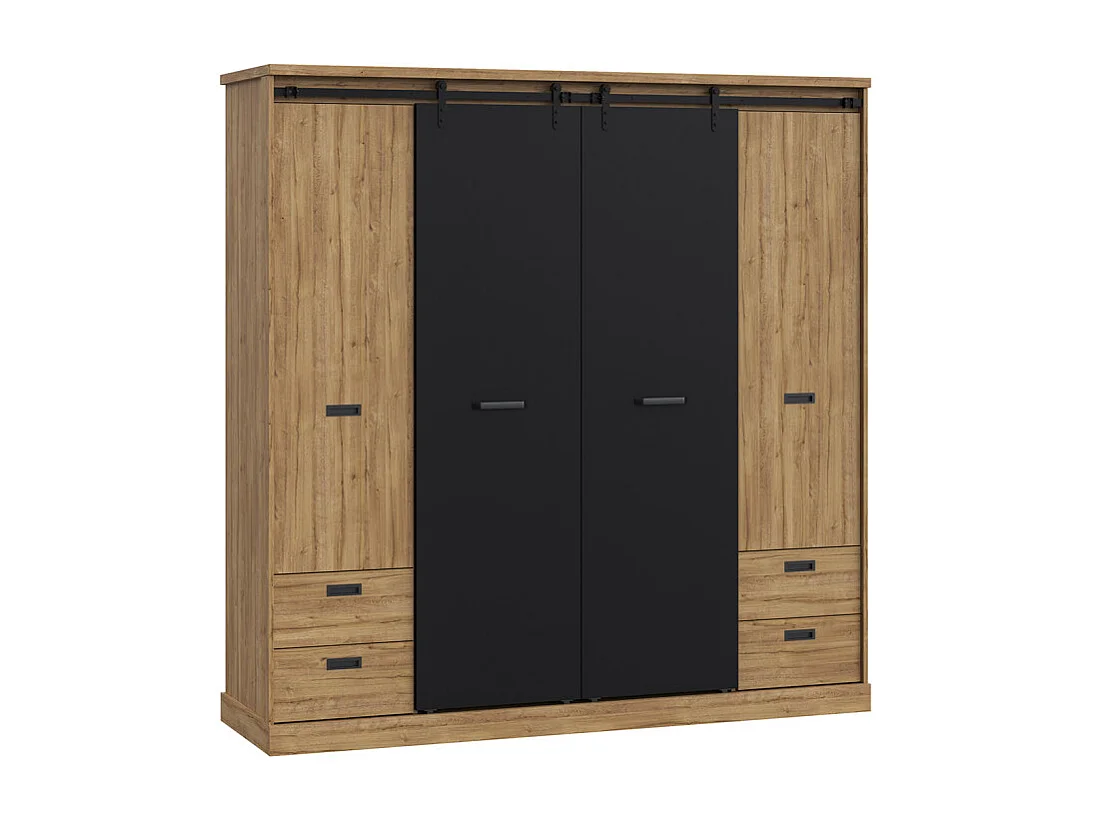 Armoire dressing 203 cm 4 portes décor chêne et noir – FARM