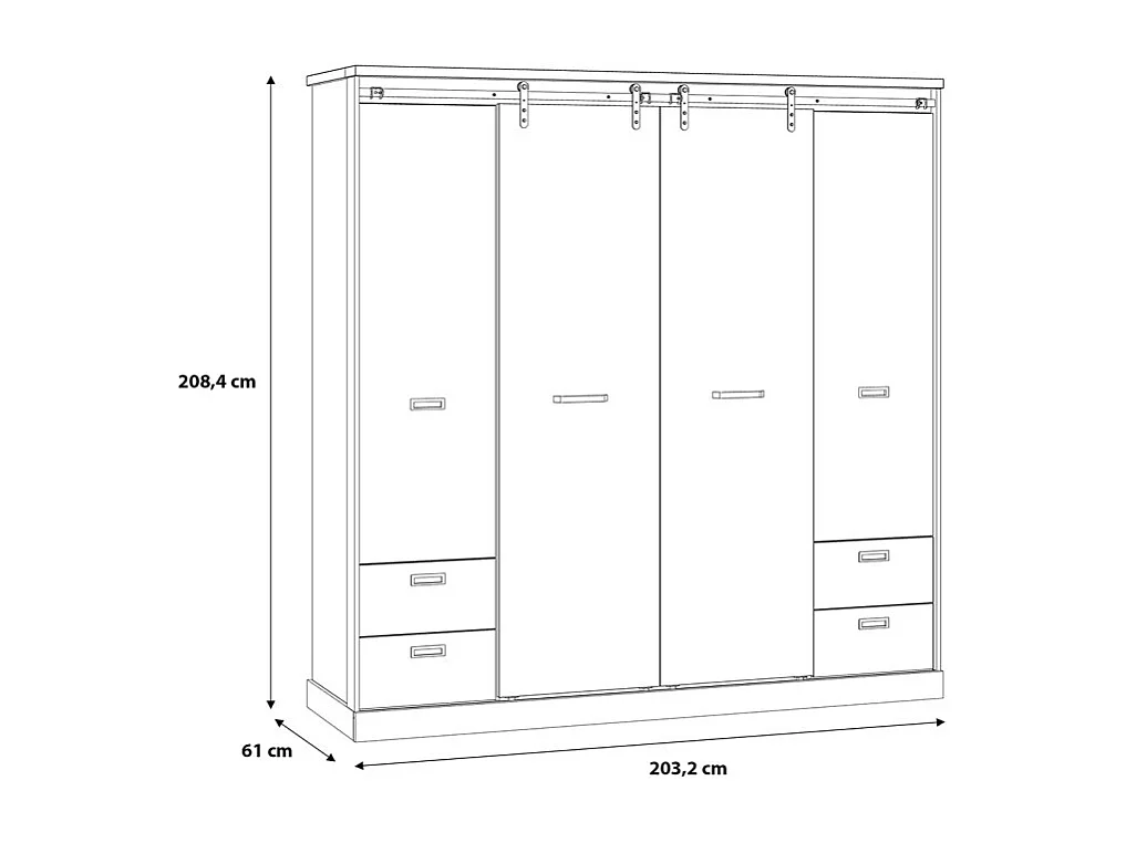 Armoire dressing 203 cm 4 portes décor chêne et noir – FARM