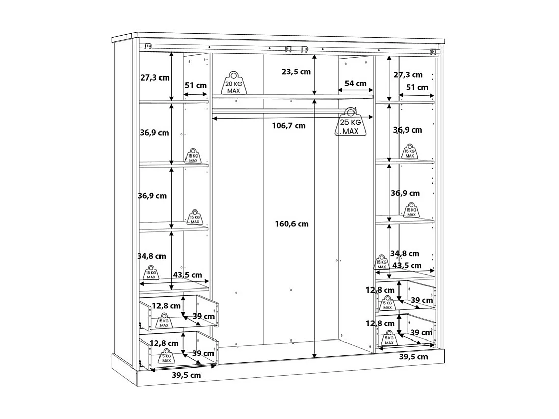 Armoire dressing 203 cm 4 portes décor chêne et noir – FARM