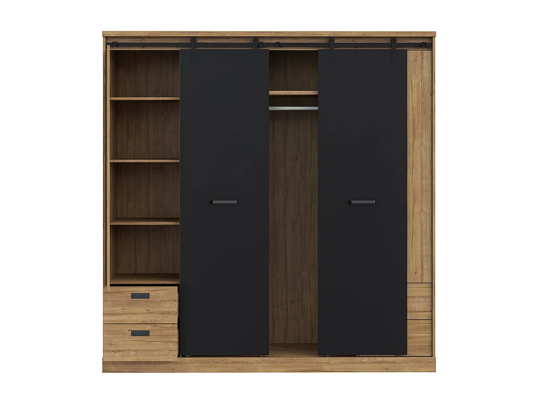 Armoire dressing 203 cm 4 portes décor chêne et noir – FARM