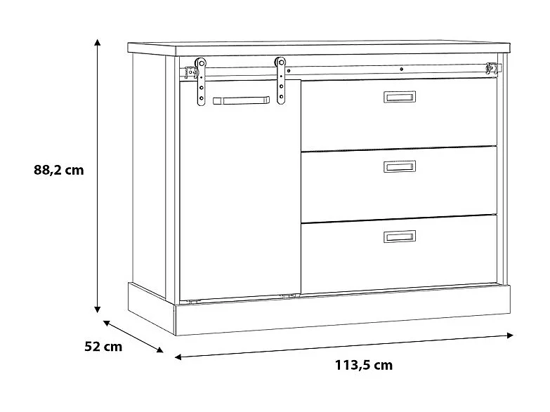 Commode 88 cm 3 tiroirs 1 porte décor bois de chêne et noir – FARM